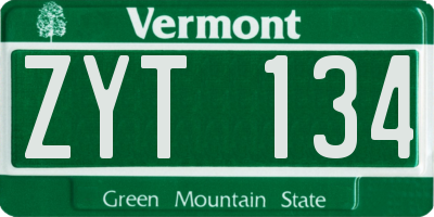 VT license plate ZYT134