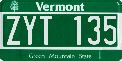 VT license plate ZYT135