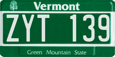 VT license plate ZYT139