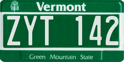 VT license plate ZYT142