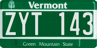 VT license plate ZYT143