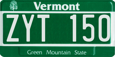VT license plate ZYT150