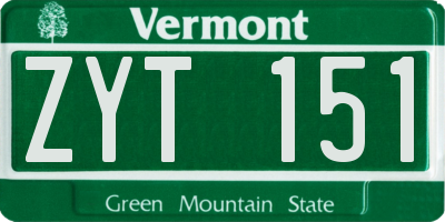 VT license plate ZYT151