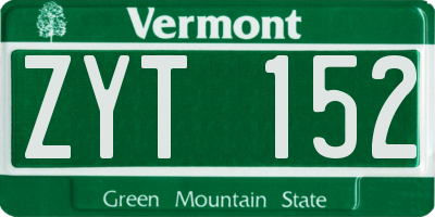 VT license plate ZYT152