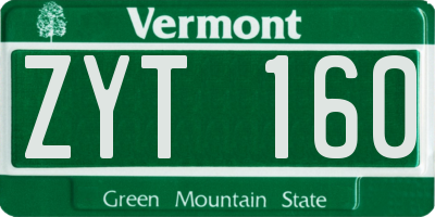 VT license plate ZYT160