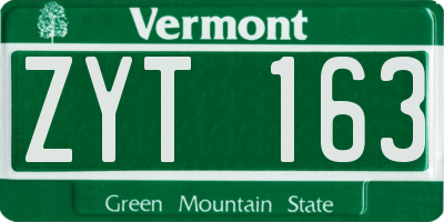 VT license plate ZYT163