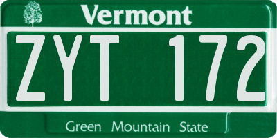 VT license plate ZYT172