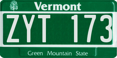 VT license plate ZYT173