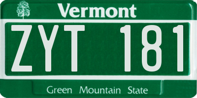 VT license plate ZYT181