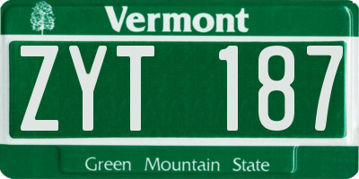 VT license plate ZYT187
