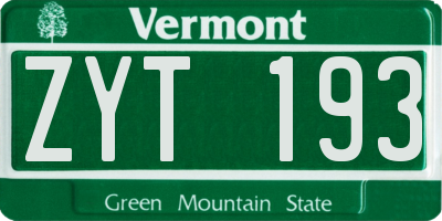 VT license plate ZYT193