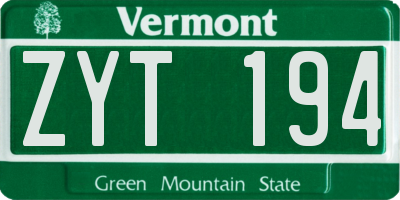 VT license plate ZYT194