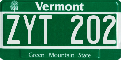 VT license plate ZYT202