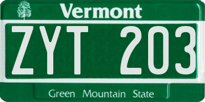 VT license plate ZYT203