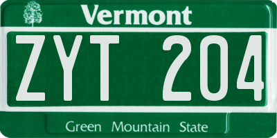 VT license plate ZYT204