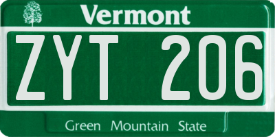 VT license plate ZYT206