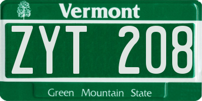 VT license plate ZYT208