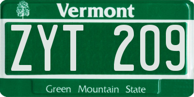 VT license plate ZYT209