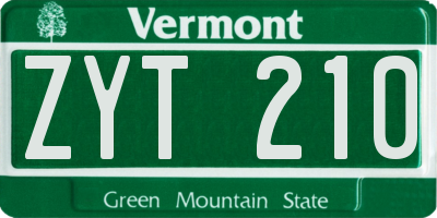 VT license plate ZYT210