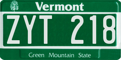 VT license plate ZYT218
