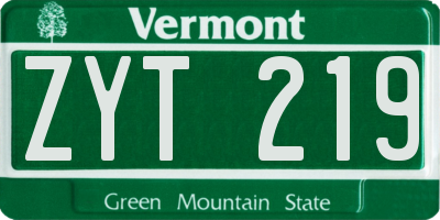 VT license plate ZYT219