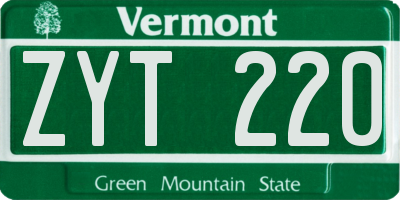 VT license plate ZYT220