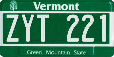 VT license plate ZYT221