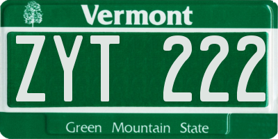VT license plate ZYT222