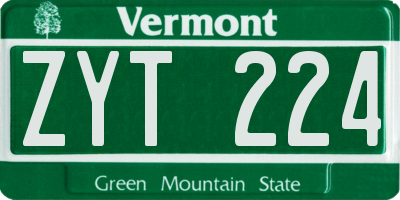 VT license plate ZYT224