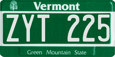 VT license plate ZYT225