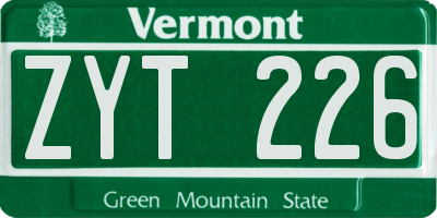 VT license plate ZYT226
