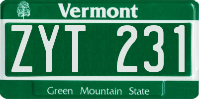 VT license plate ZYT231