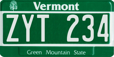 VT license plate ZYT234