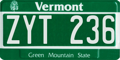 VT license plate ZYT236