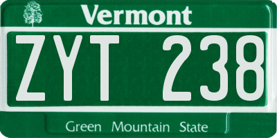 VT license plate ZYT238