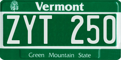 VT license plate ZYT250