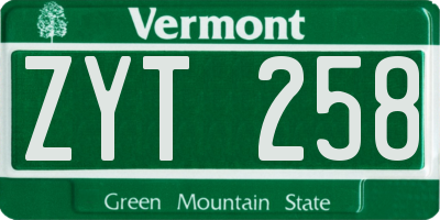 VT license plate ZYT258