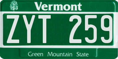 VT license plate ZYT259