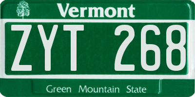 VT license plate ZYT268