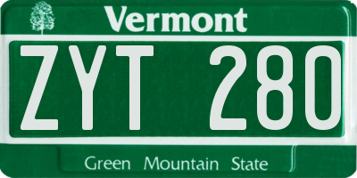 VT license plate ZYT280