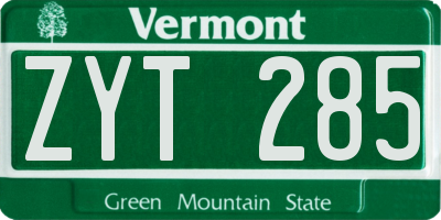 VT license plate ZYT285