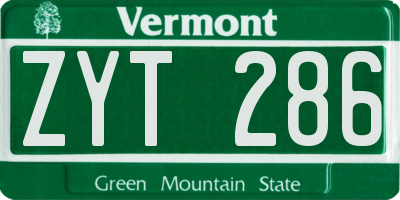 VT license plate ZYT286