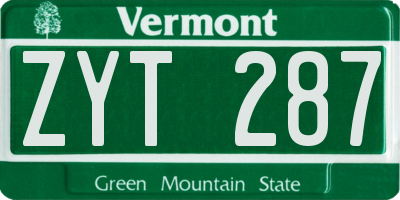 VT license plate ZYT287