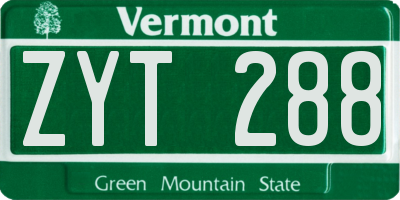 VT license plate ZYT288