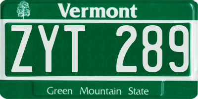 VT license plate ZYT289