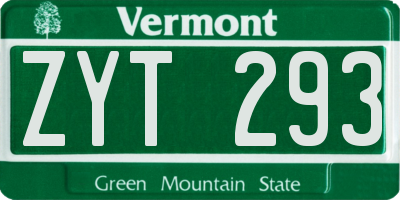 VT license plate ZYT293