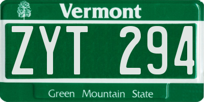 VT license plate ZYT294