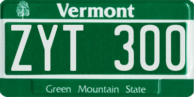 VT license plate ZYT300