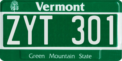 VT license plate ZYT301