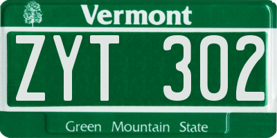 VT license plate ZYT302